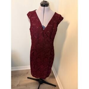 Lauren Ralph Lauren Burgundy Sequined Lace Dress, size 16
